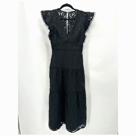 Lost + Wander Madonna Blossom Organza Midi Dress Size XS Black Lace Coquette NWT - Picture 2 of 12